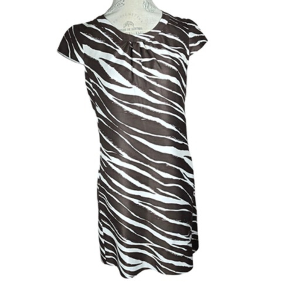 Kate Spade Zebra Print Dorothy Shift Dress Womens 6 Cream Cotton Silk Sateen